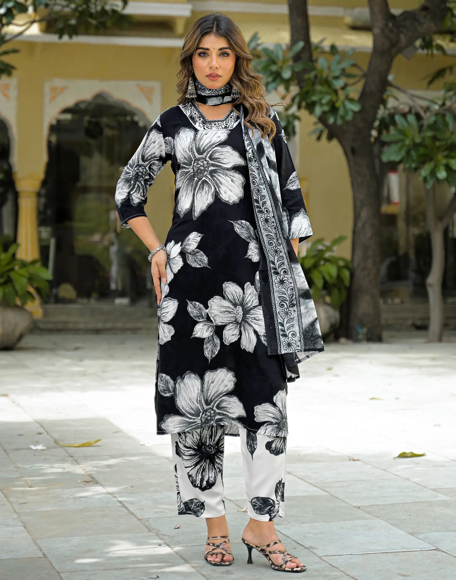 Rayon Printed Straight 3 Piece Kurta Set