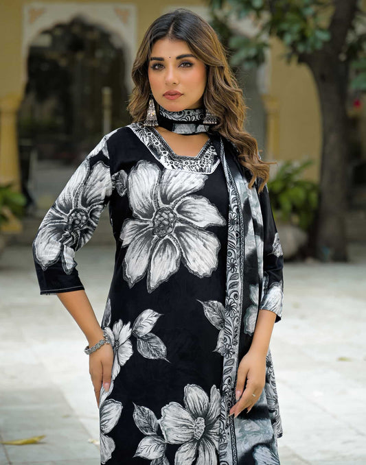 Rayon Straight Printed Square Neck Kurta with Pant & Dupatta