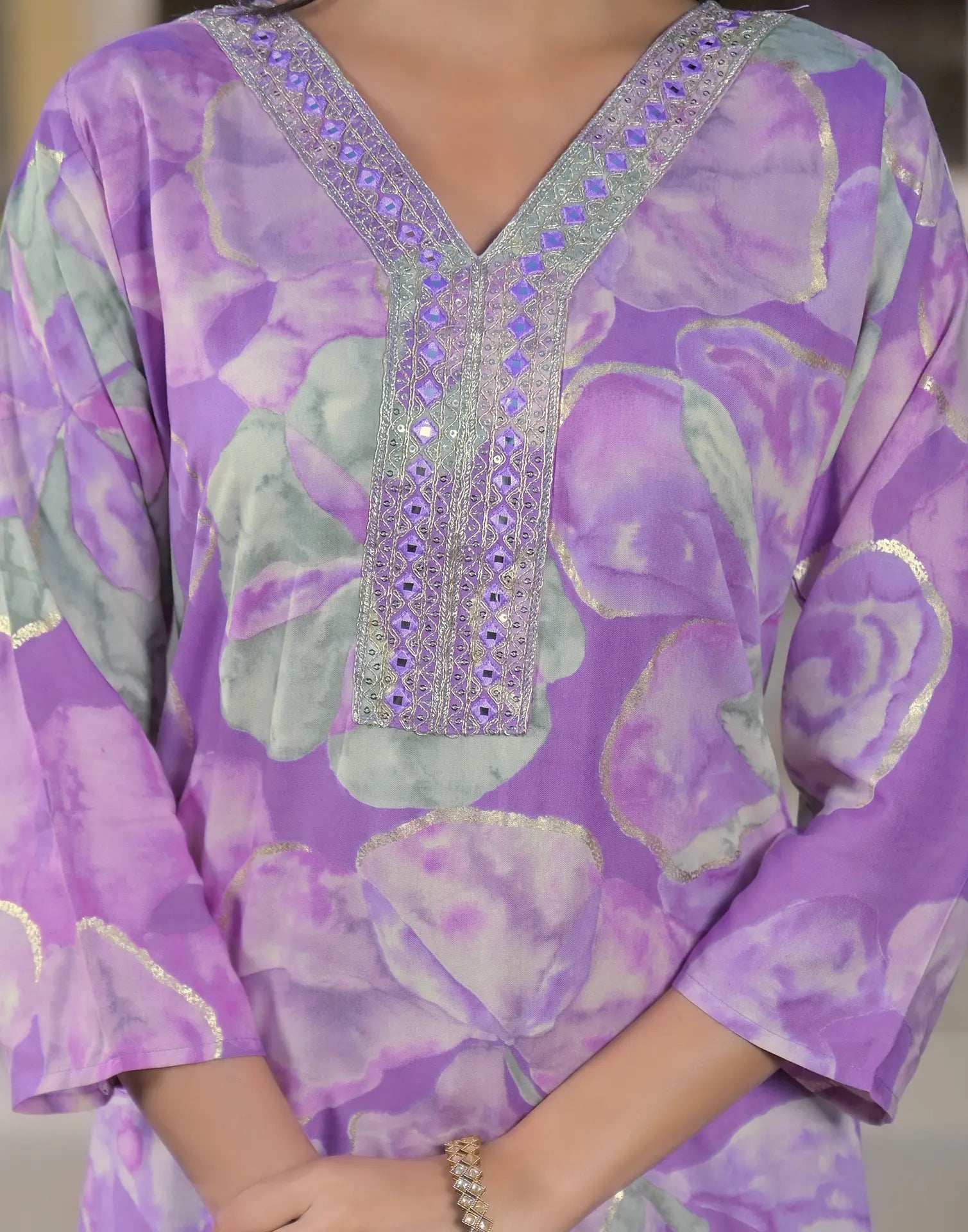 Viscose Rayon Foil Print Straight 3 Piece Kurta Set