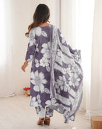 Skylee Rayon Floral Print Straight 3 Piece Kurta Set For Woman