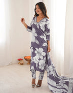 Skylee Rayon Floral Print Straight 3 Piece Kurta Set For Woman