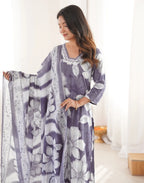 Skylee Rayon Floral Print Straight 3 Piece Kurta Set For Woman