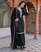 Skylee Chiffon Embroidered Straight 3 Piece Kurta Set For Woman