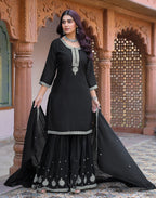 Skylee Chiffon Embroidered Straight 3 Piece Kurta Set For Woman