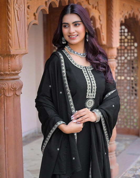 Chiffon Embroidered Straight 3 Piece Kurta Set