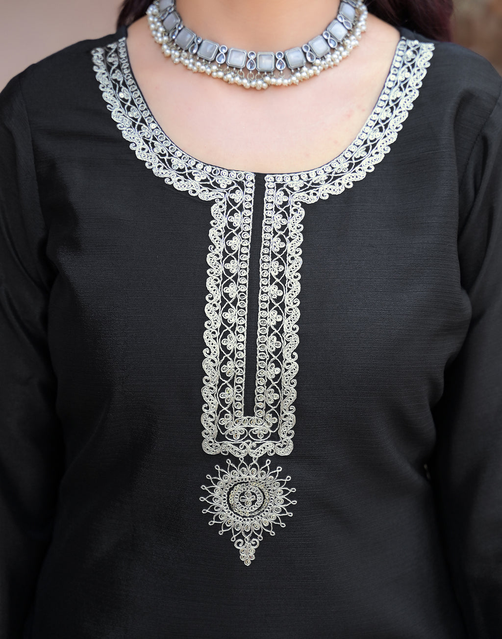 Skylee Chiffon Embroidered Straight 3 Piece Kurta Set For Woman