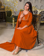 Skylee Silk Embroidered A-Line 3 Piece Kurta Set For Woman