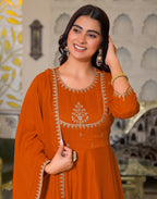 Skylee Silk Embroidered A-Line 3 Piece Kurta Set For Woman