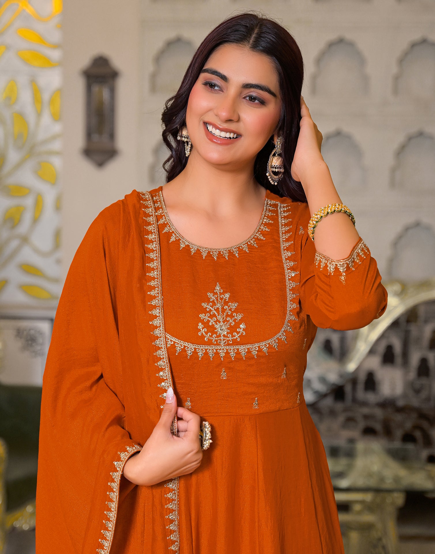 Skylee Silk Embroidered A-Line 3 Piece Kurta Set For Woman
