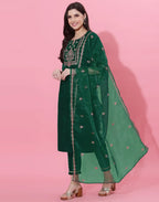 Velvet Embroidered Straight 3 Piece Kurta Set