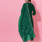 Dark Green Velvet Straight Kurta Set with Pants & Dupatta under 1000