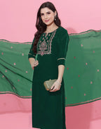 Velvet Embroidered Straight 3 Piece Kurta Set