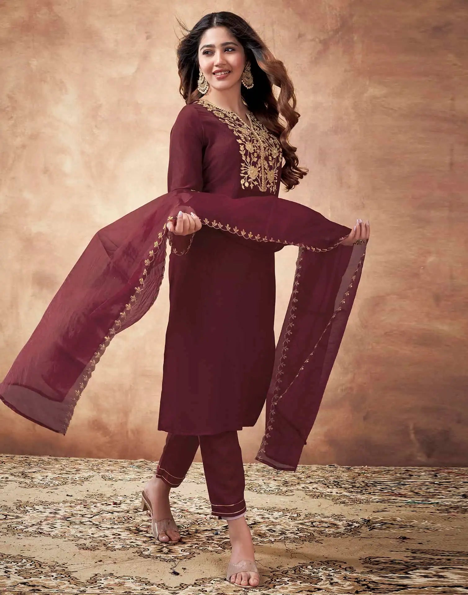 Maroon Affordable Festive Kurta Set for Women