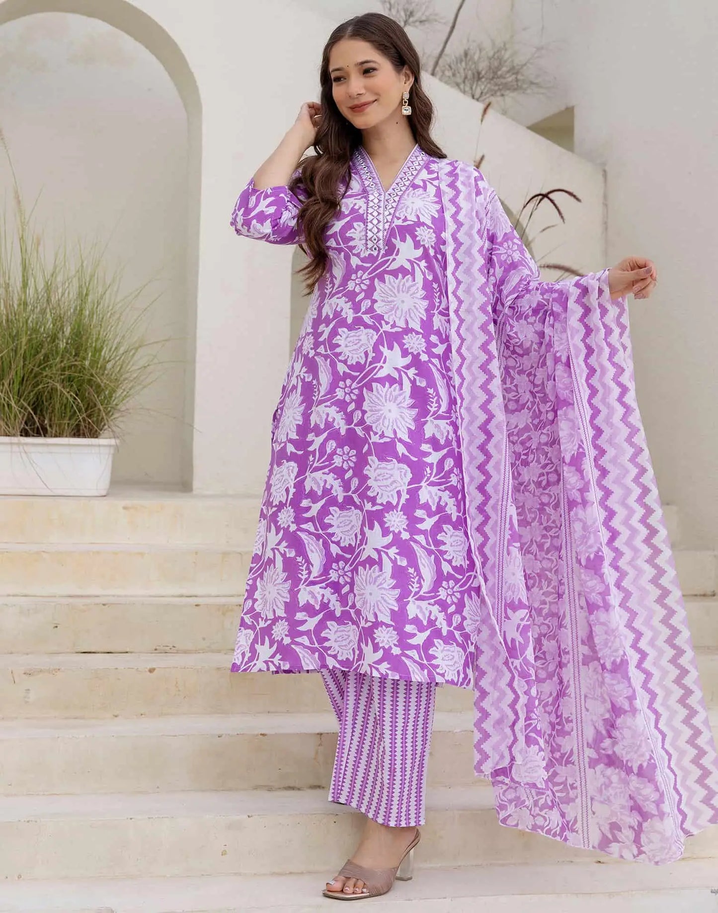 Cotton Printed Straight Kurta with Pant & Dupatta
