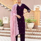 Affordable Wine velvet kurta set with pant dupatta and dupatta