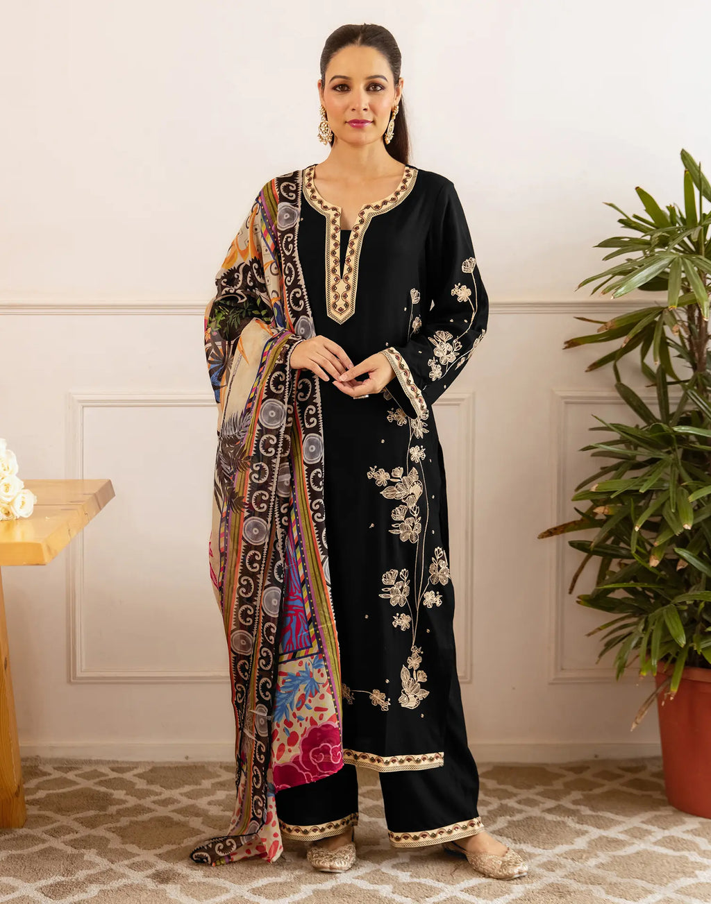 Viscose Rayon Embroidered Straight 3 Piece Kurta Set