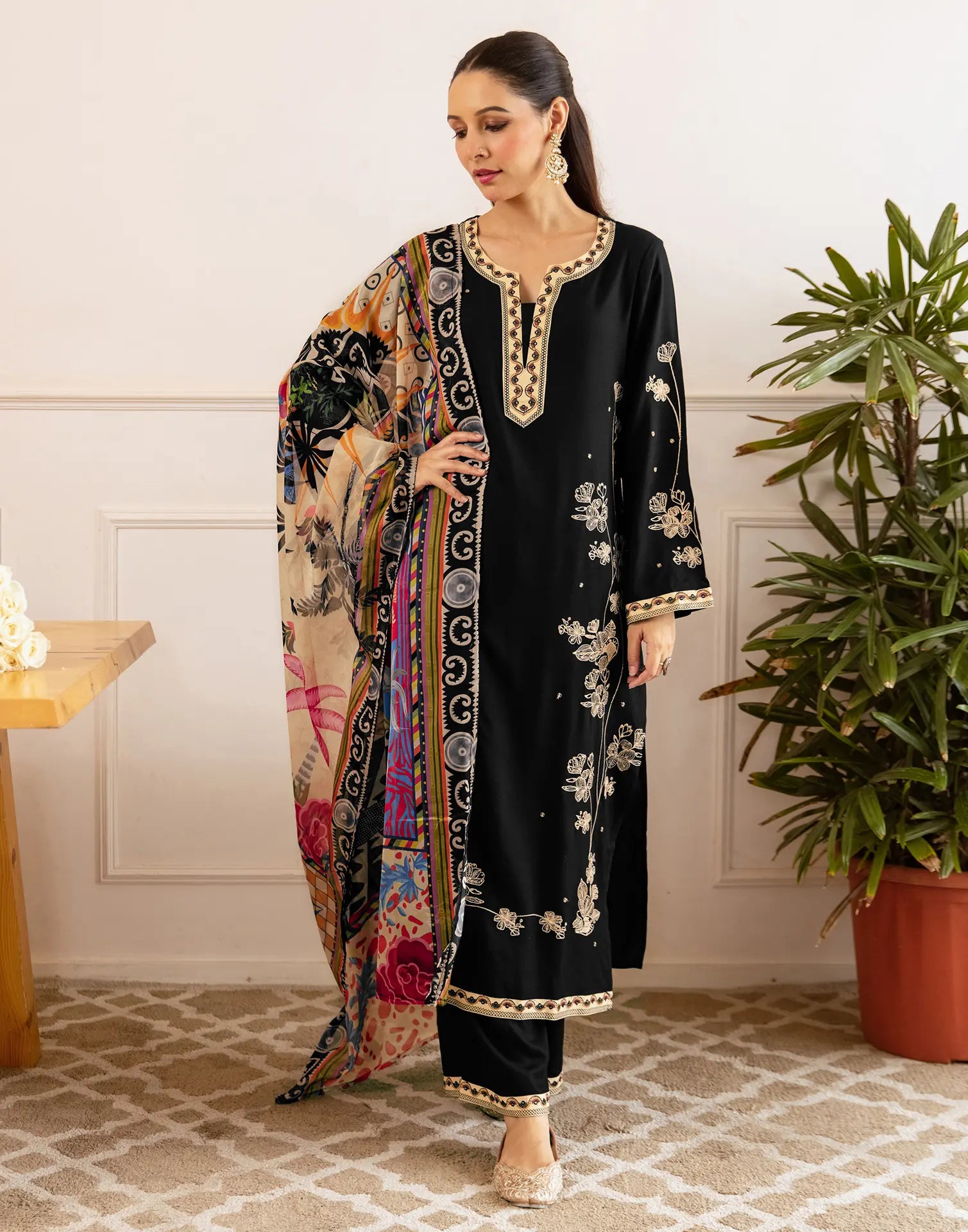 Viscose Rayon Embroidered Straight 3 Piece Kurta Set