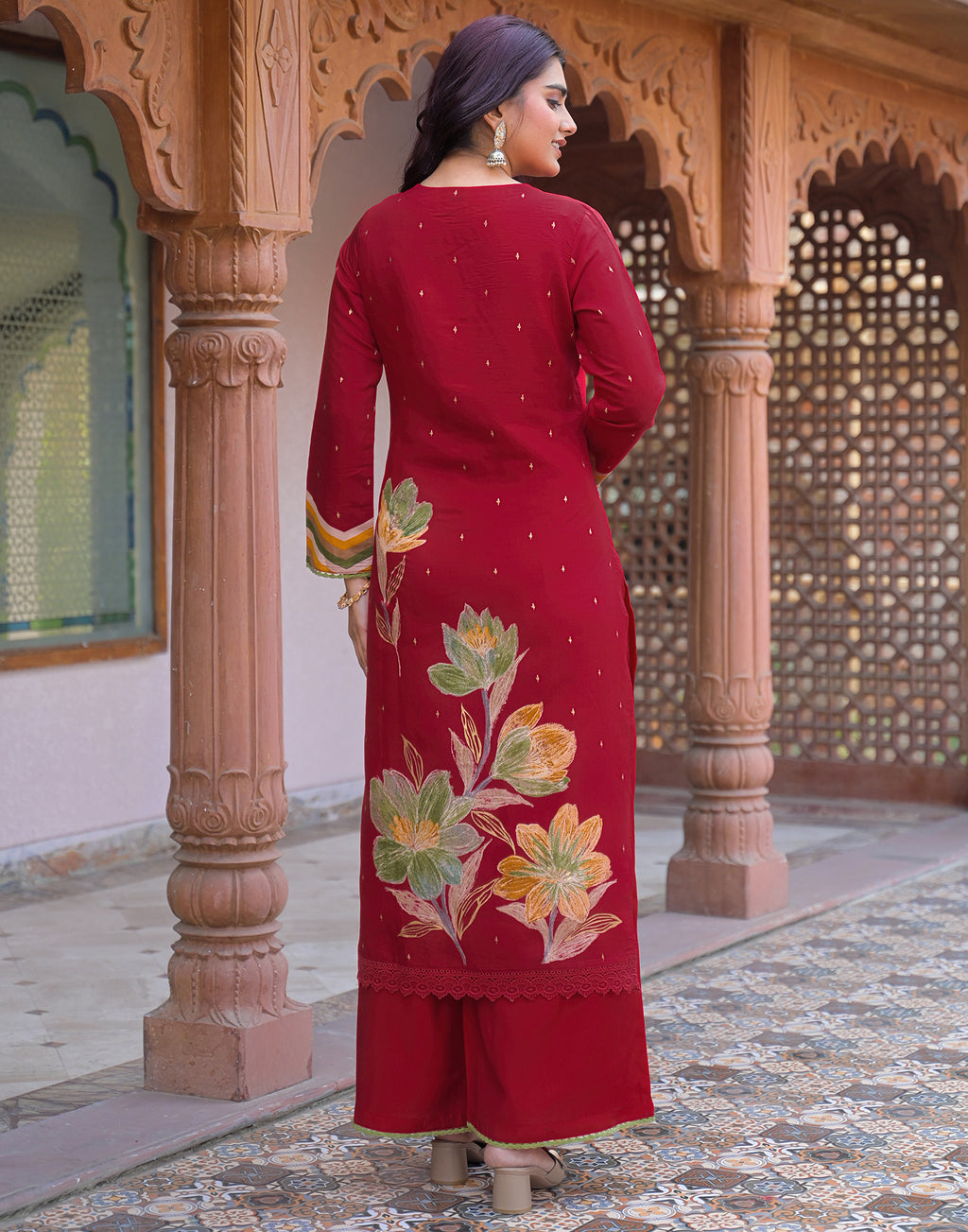 Skylee Silk Floral Print Straight 3 Piece Kurta Set For Woman