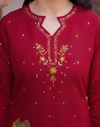 Skylee Silk Floral Print Straight 3 Piece Kurta Set For Woman