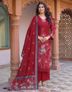 Skylee Silk Embroidered Straight 3 Piece Kurta Set For Woman