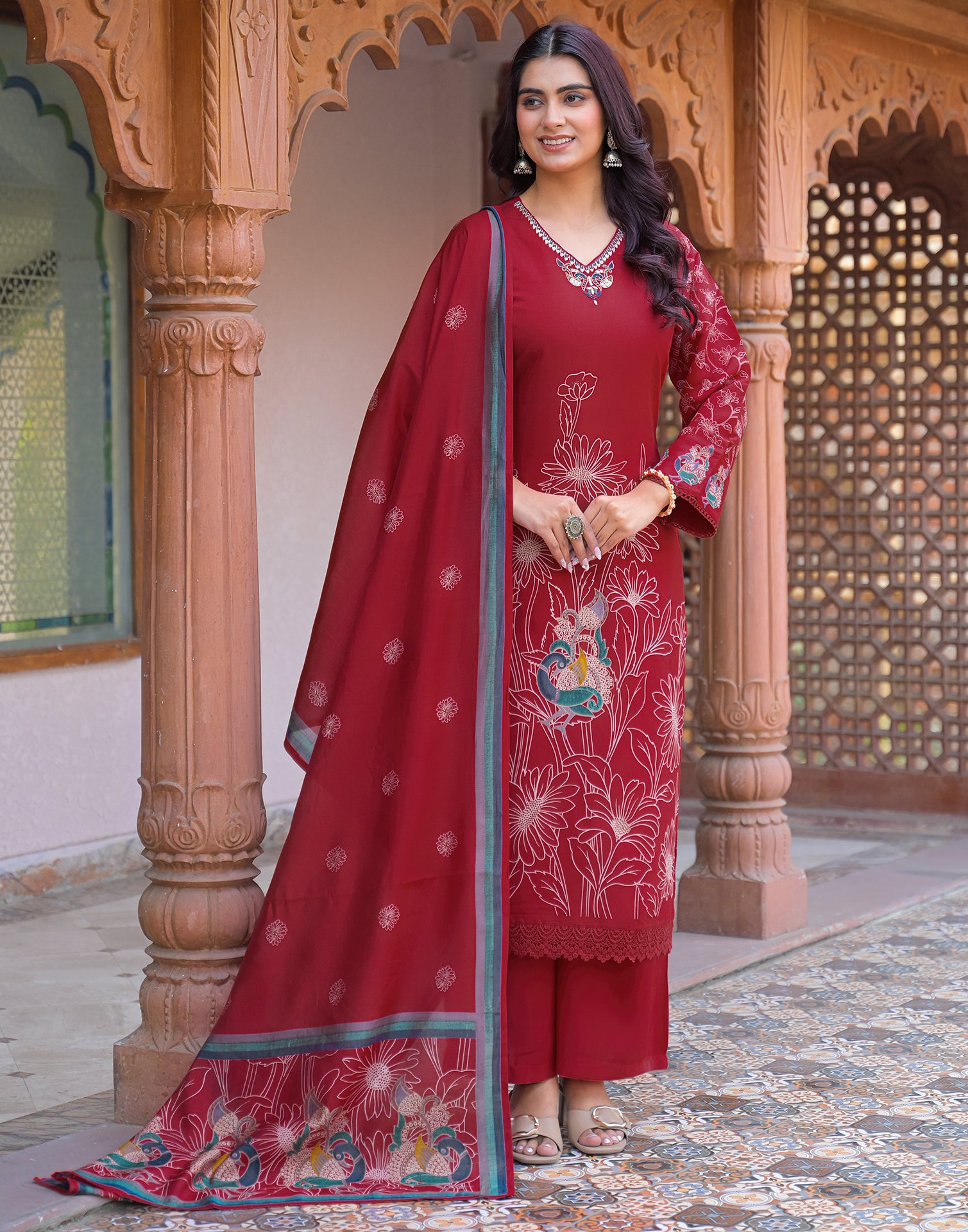 Skylee Silk Embroidered Straight 3 Piece Kurta Set For Woman