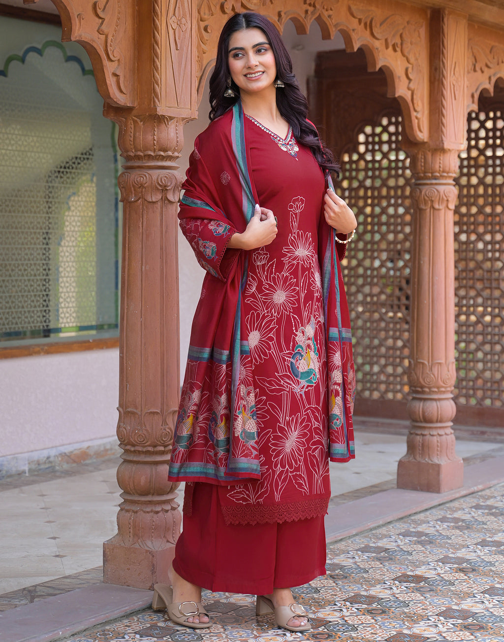 Skylee Silk Embroidered Straight 3 Piece Kurta Set For Woman