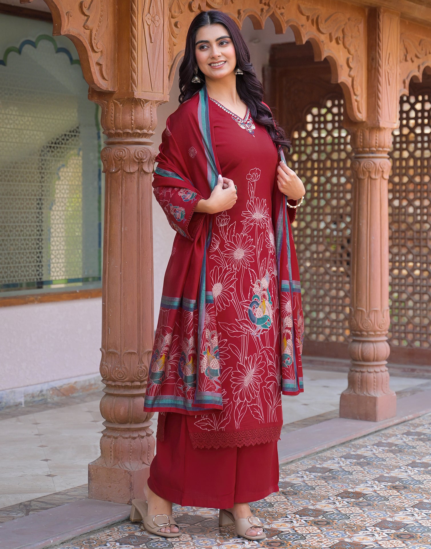 Skylee Silk Embroidered Straight 3 Piece Kurta Set For Woman
