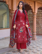 Skylee Silk Embroidered Straight 3 Piece Kurta Set For Woman