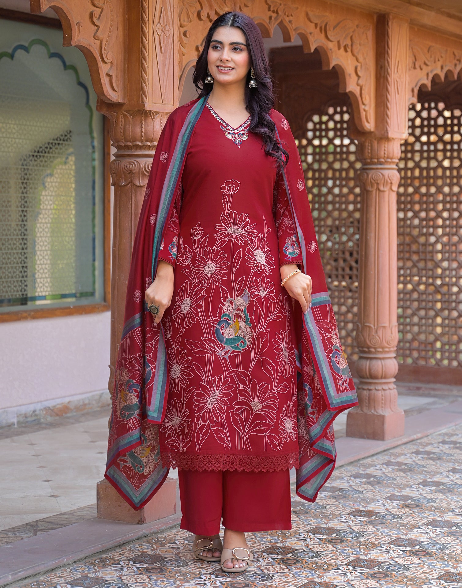Skylee Silk Embroidered Straight 3 Piece Kurta Set For Woman