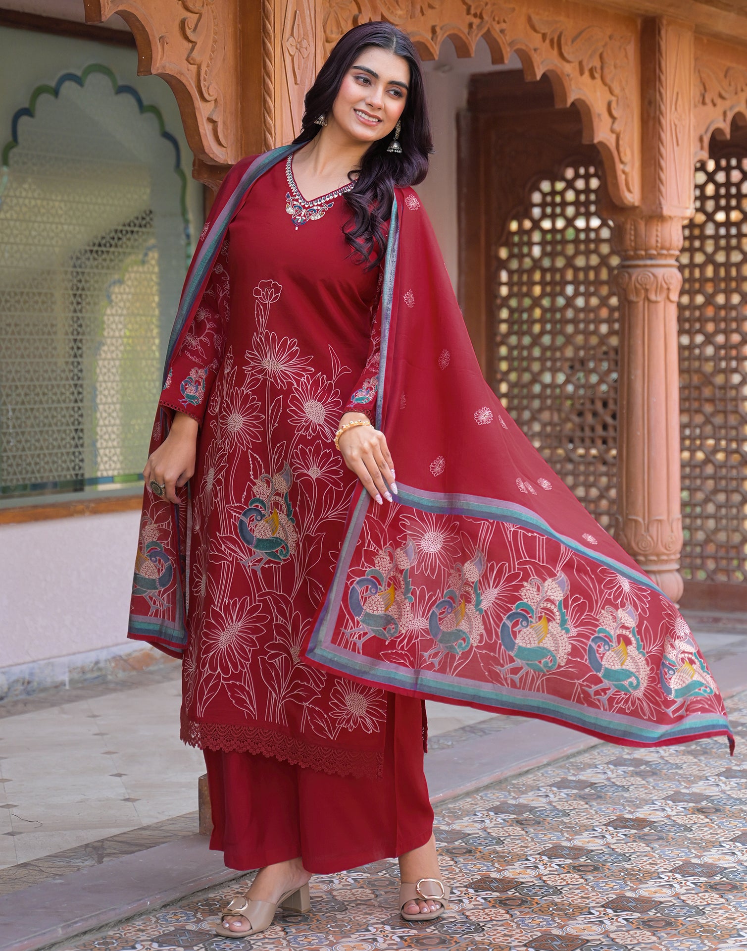 Skylee Silk Embroidered Straight 3 Piece Kurta Set For Woman