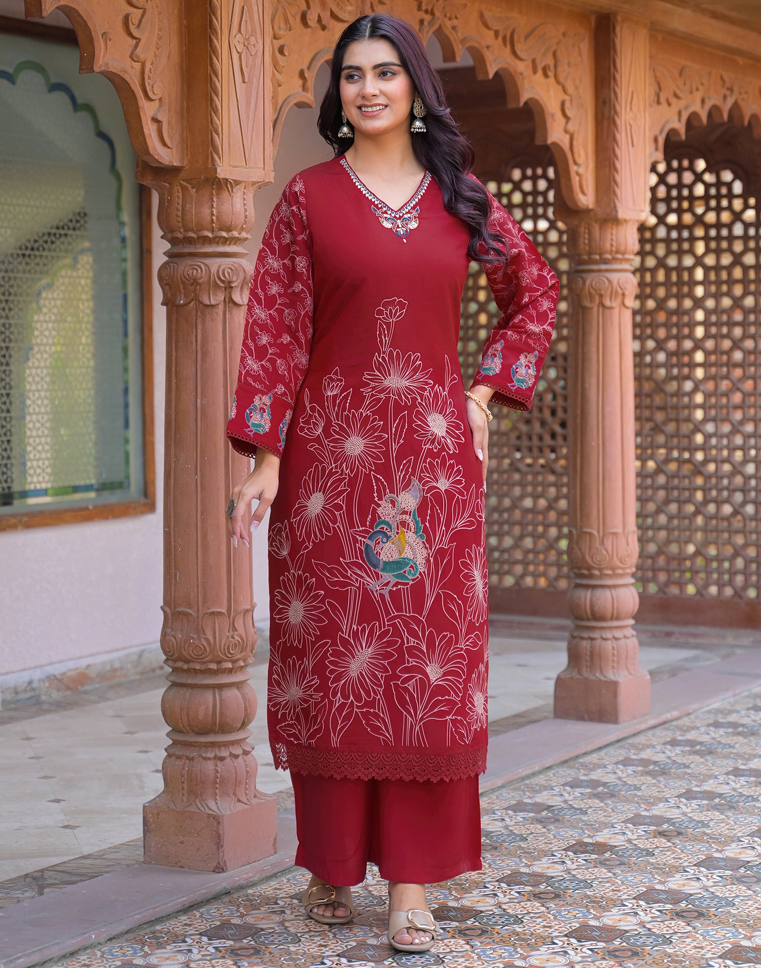Skylee Silk Embroidered Straight 3 Piece Kurta Set For Woman