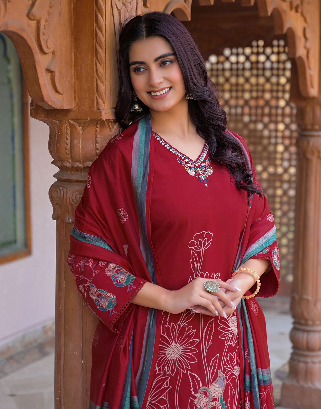 Skylee Silk Embroidered Straight 3 Piece Kurta Set For Woman