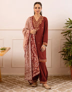 Rayon Embroidered Straight 3 Piece Kurta Set