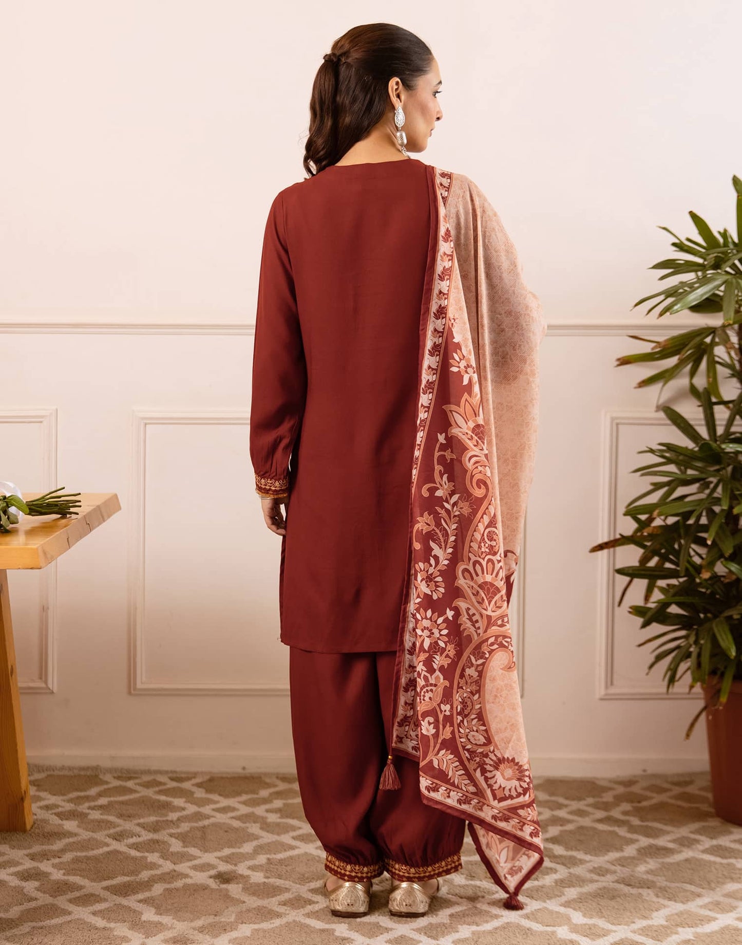 Rayon Straight Embroidery V-Neck Kurta with Pant & Dupatta