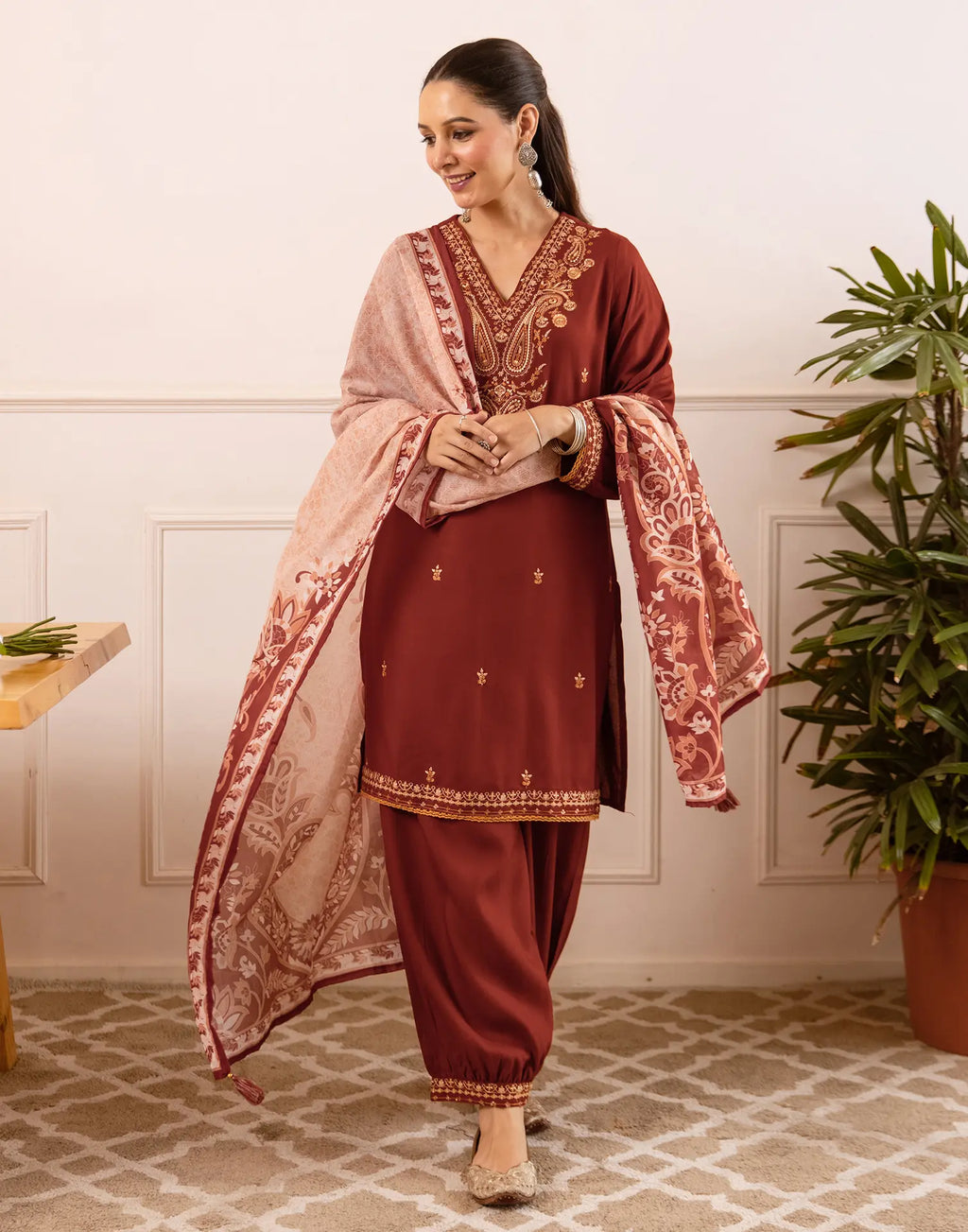 Rayon Embroidered Straight 3 Piece Kurta Set