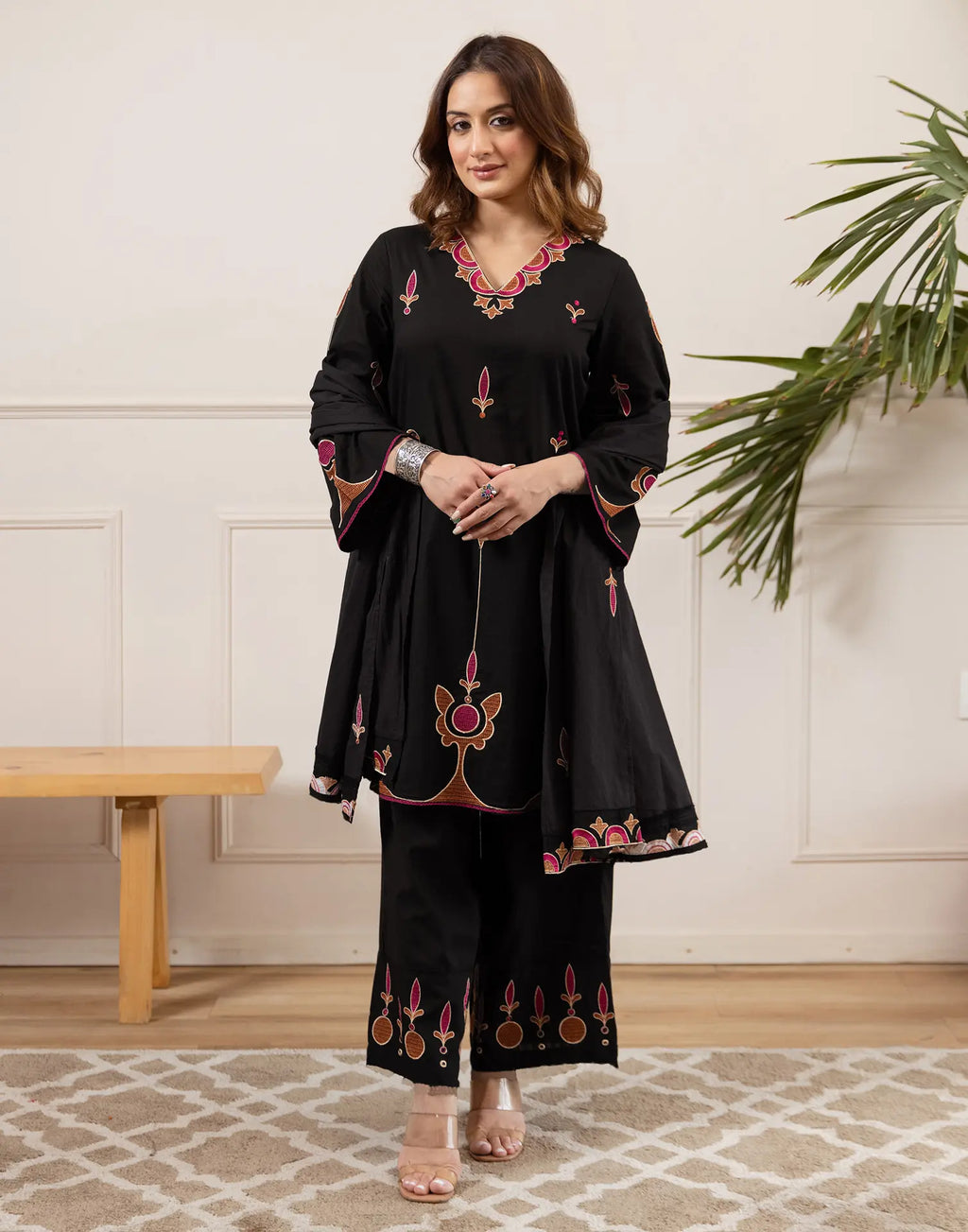 Pure Cotton Embroidered Straight 3 Piece Kurta Set