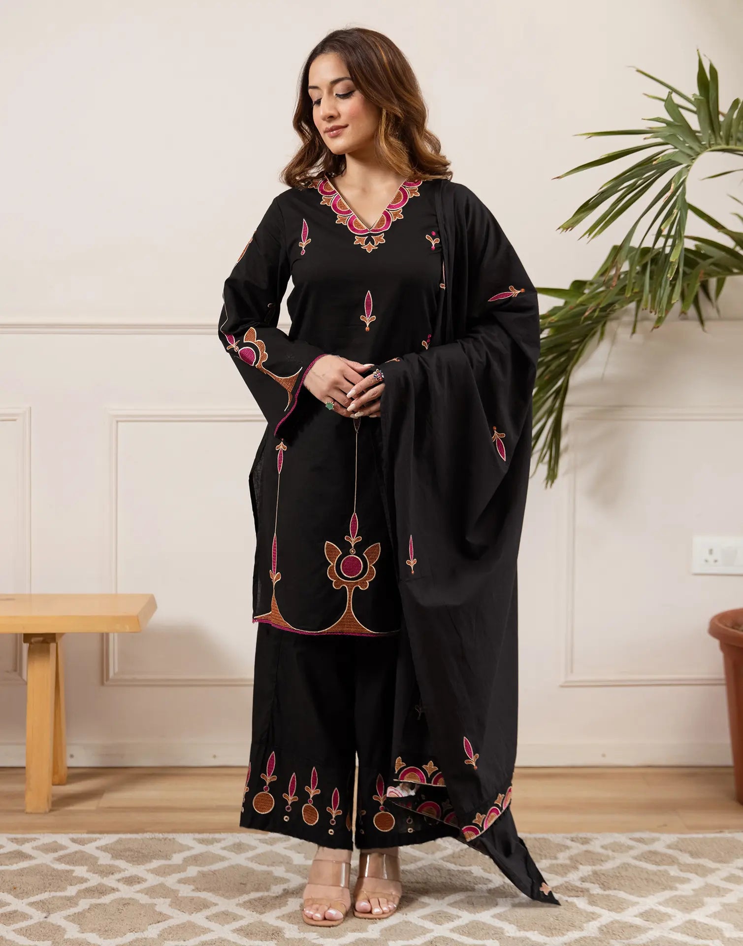 Pure Cotton Embroidered Straight 3 Piece Kurta Set