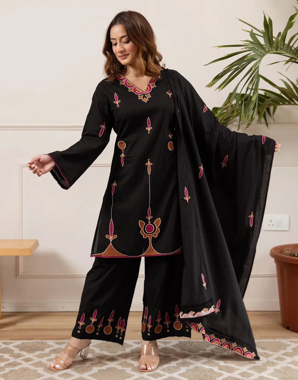 Pure Cotton Embroidered Straight 3 Piece Kurta Set