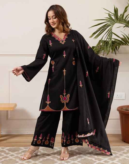 Pure Cotton Embroidered Straight 3 Piece Kurta Set