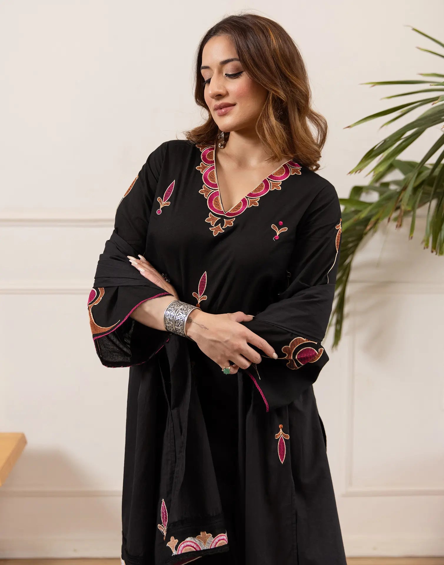 Pure Cotton Embroidered Straight 3 Piece Kurta Set