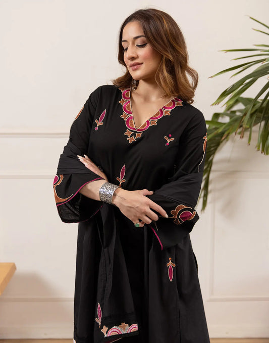 Pure Cotton Embroidered Straight 3 Piece Kurta Set