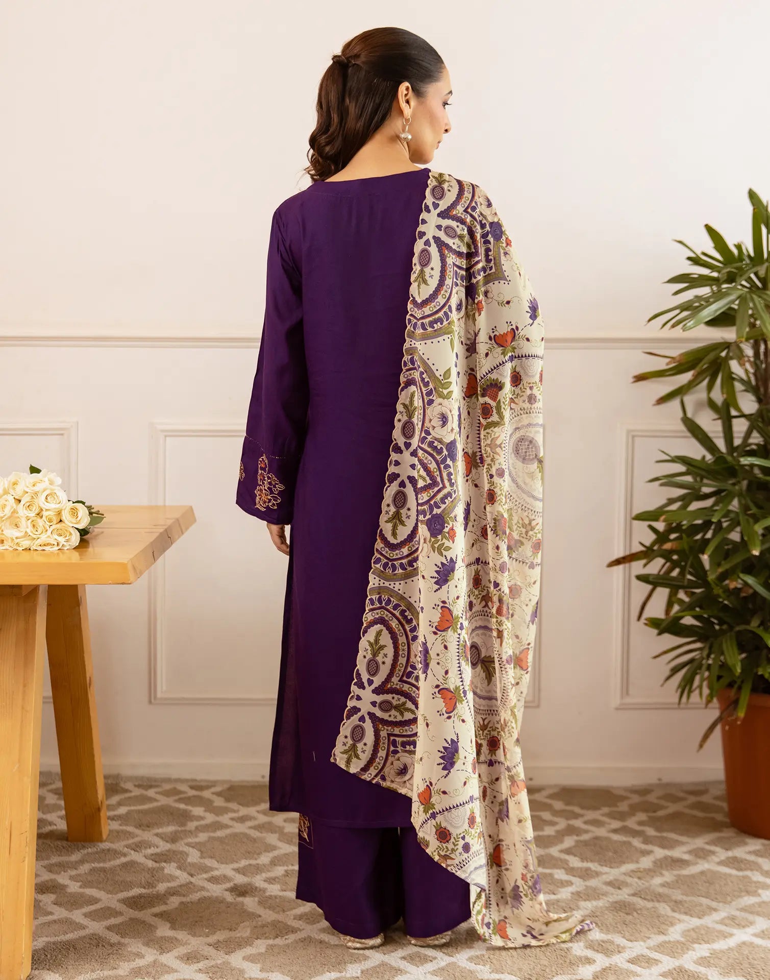 Silk Blend Embroidered Straight 3 Piece Kurta Set