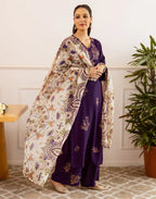Silk Blend Embroidered Straight 3 Piece Kurta Set