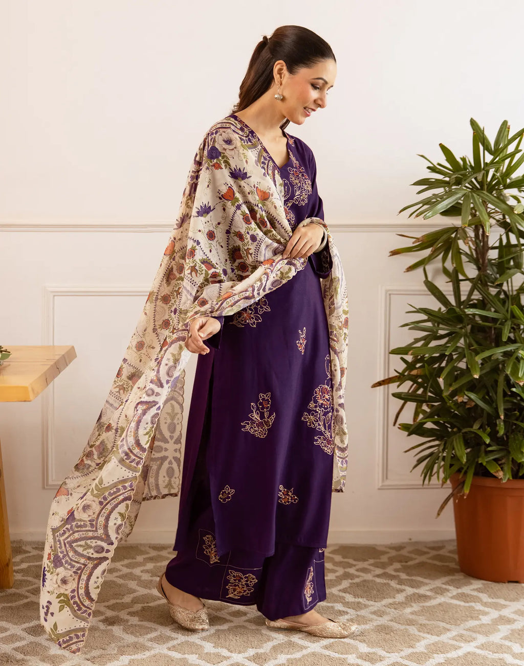 Silk Blend Embroidered Straight 3 Piece Kurta Set