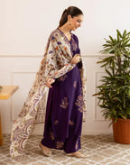 Silk Blend Embroidered Straight 3 Piece Kurta Set