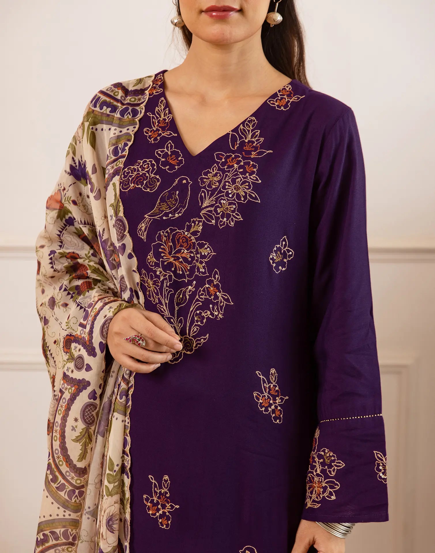 Silk Blend Embroidered Straight 3 Piece Kurta Set