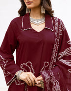 Skylee Cotton Printed Straight 3 Piece Kurta Set For Woman