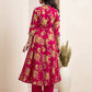 Pink Cotton Printed Anarkali Kurta Set with Pant & Dupatta for Women V-Neck, Casual & Festival Wear Under 1299