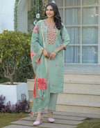 Silk Blend Embroidered Straight 3 Piece Kurta Set