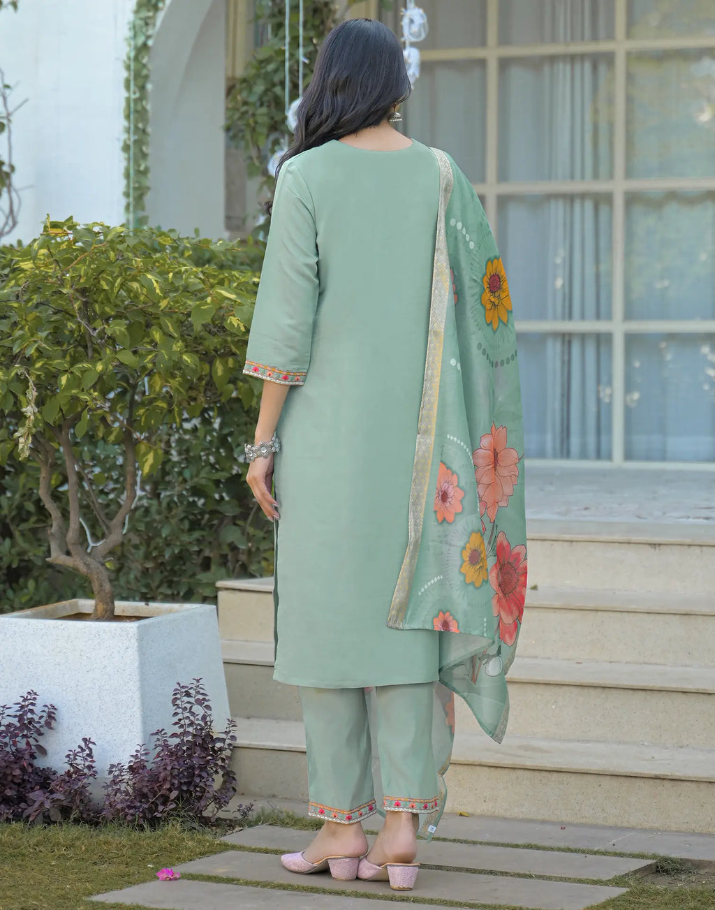 Silk Blend Embroidered Straight 3 Piece Kurta Set